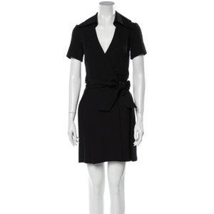 Diane Von Furstenberg Black Wrap Dress with Collar